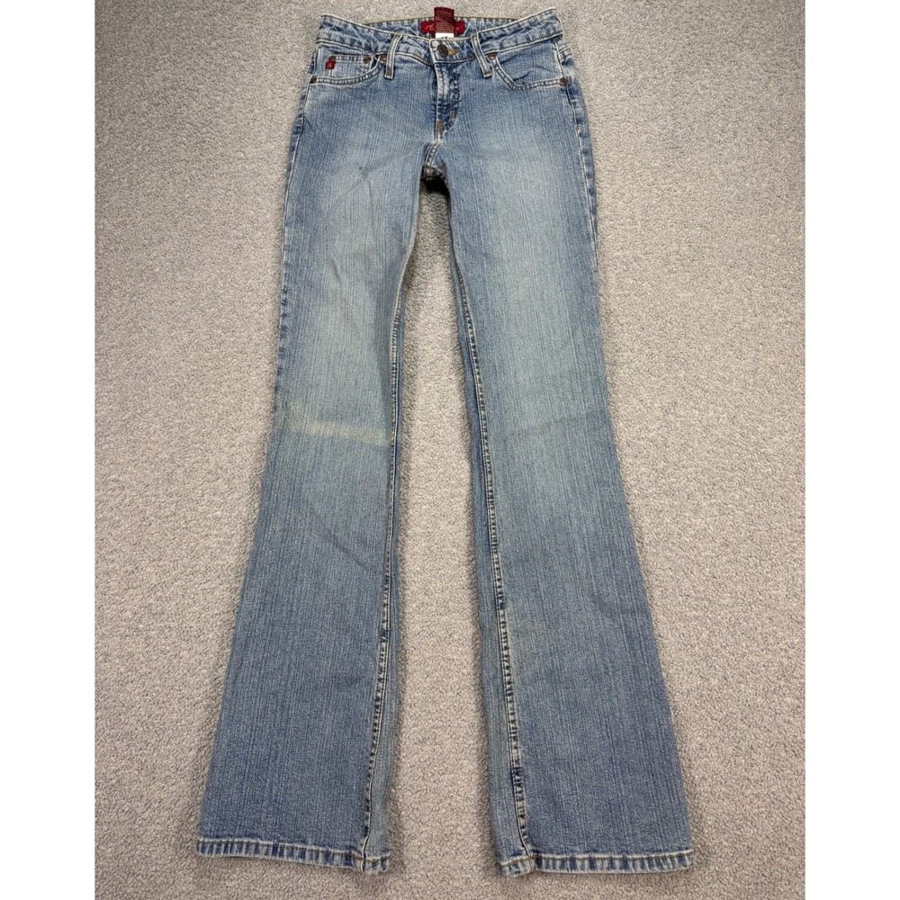 Vintage Aeropostale Flare Jeans Women's 3/4 Long Blue Denim Medium Wash Low Rise